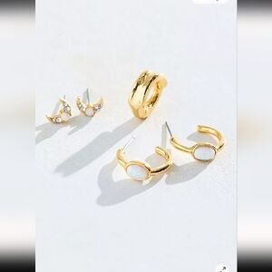 NWT! Free People, Halo Gold Plated Hoop Set, 14K Gold Plated,Gold/Opal -New -$78